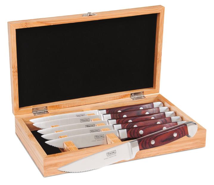 Viking Professional Steakhouse Style Knife Set Each restaurant grade knife is expertly honed from durable German stainless steel the standard in quality blade material.