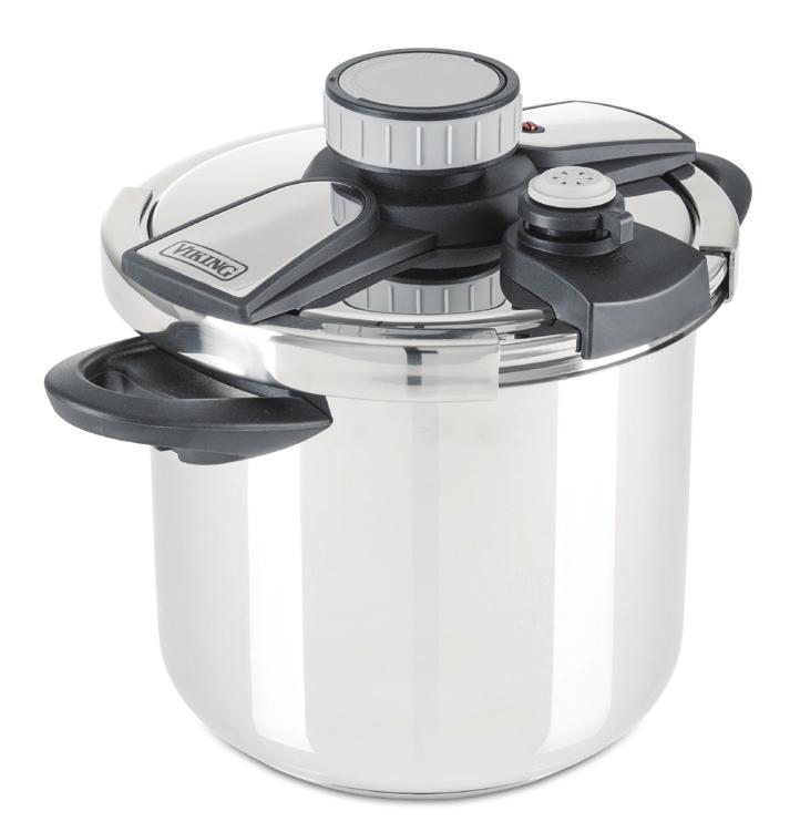 Viking Pressure Cooker The Viking Pressure Cooker uses a simple non-slip lock knob to easily and securely clamp the lid down on the vessel.