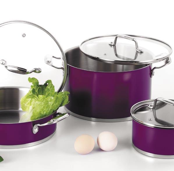 SAPPHIRE Impact bottom for uniform heat distribution Attractive color Glass and stainless steel lids Ergonomically