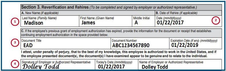 Page 21 of 118 If the previous Form I-9 indicates that the employee s employment authorization has expired, you must reverify employment authorization in Section 3 in addition to providing the rehire