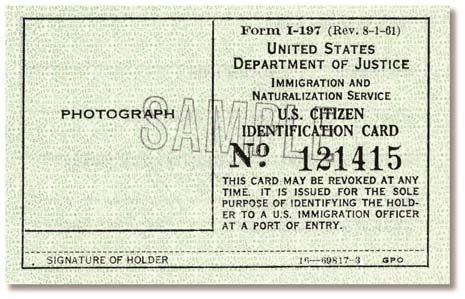 Page 82 of 118 Identification Card for Use of Resident Citizen in the United States (I-179) Form I-179 was issued by INS to U.S. citizens who are residents of the United States.