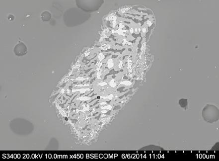 Fig. 4a-b. Microphotographs of slag inclusions in Iapodean eye beads (scanning electron microscope: A Franjić).