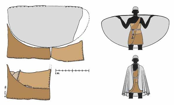 Fig. 2: Cut pattern of Bronze Age male garments from oak coffin burials in Denmark (drawn by: K. Grömer, based on: Munksgaard 1974 & Schlabow 1937).