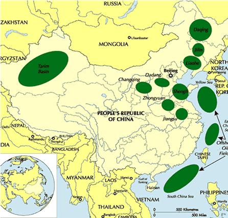 Nguyễn Huy Vũ & Nguyễn Minh Thọ Trung Quốc và châu Phi 113 Hình 3. Bản đồ các bể dầu của Trung Quốc. Nguồn: Rigzone Khoảng 15 phần trăm sản lượng dầu của Trung Quốc cung cấp bởi các mỏ dầu ngoài khơi.