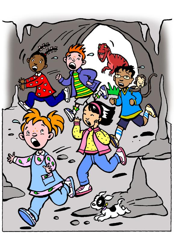 Everyone run to the back of the cave, said RK-5. T-Rex is coming and he s hungry. The children did not need to be told twice.