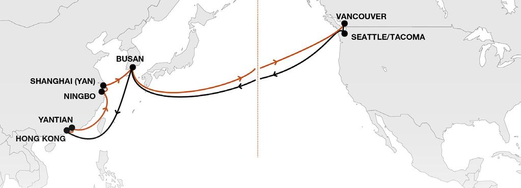 Transpacific Services as of April 2018 PN3 Pacific North Loop 3 Fast connections from South / Central China /