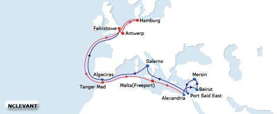 BALTIC LEVANT From EGALY to Beirut 2 Mersin 3 Salerno 9 Algeciras 11 Felixtowe 12 Weekly in EGALY every Friday Geographical description : NE