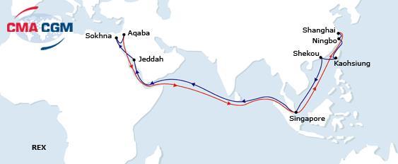 REX I From EGAIS to Aqaba 2 Jeddah 3 Port Kelang 26 Ningbo 29 Kaohsiung 31