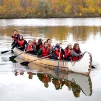 Test your skills as you power a mighty Voyageur canoe around the lake, or hear the crunching of