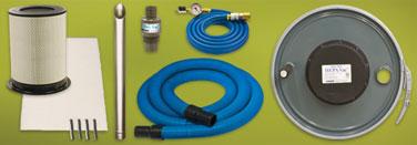 1m) compressed air hose, aluminum chip wand, shutoff valve, and gauge. The Heavy Duty HEPA Vac s lever lock drum lid fits any open top 55 gallon drum.