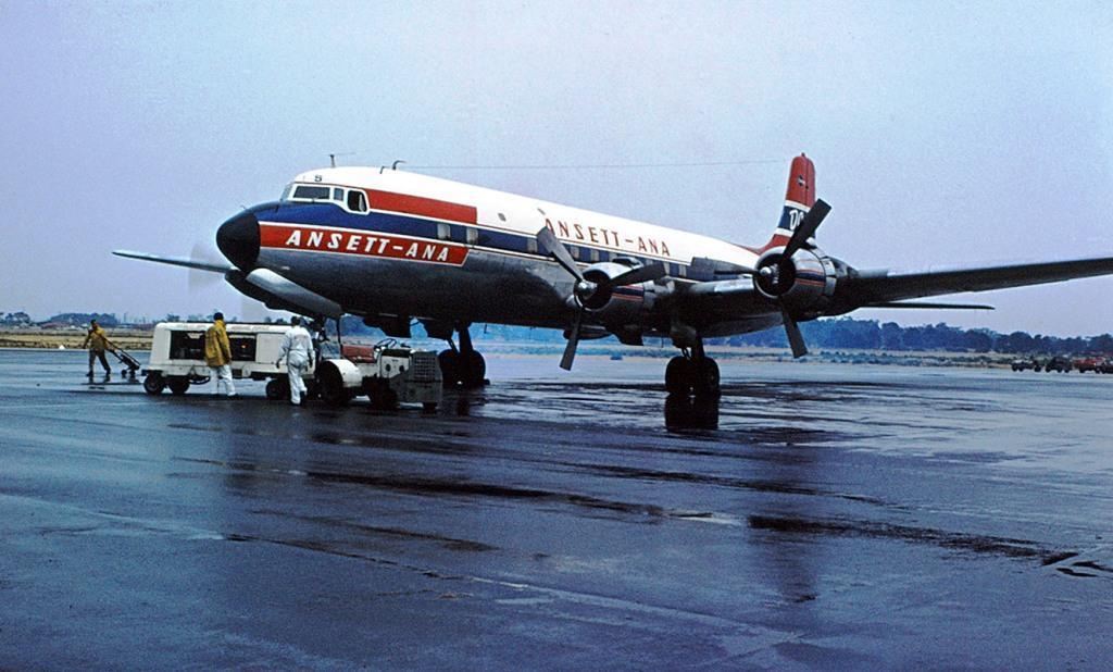 Adelaide, Brisbane and Sydney with DC-6Bs on what was known as the Golden Boomerang Service. DC-6B VH-INU Kwinana introduced by ANA in 1955, then to Ansett-ASNA in 1957.