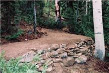 If the packstring is traveling too fast, stock cut the curve of the switchback. Design trail switchbacks with as long a curve radius as possible, generally with a radius of at least 5 feet (1.