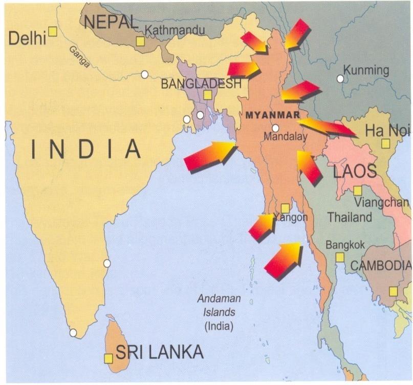 Location Located at the cross roads between East and West, North and South of Asia continent Land-bridge and regional hub connecting Southeast Asia and South Asia as well as with China.