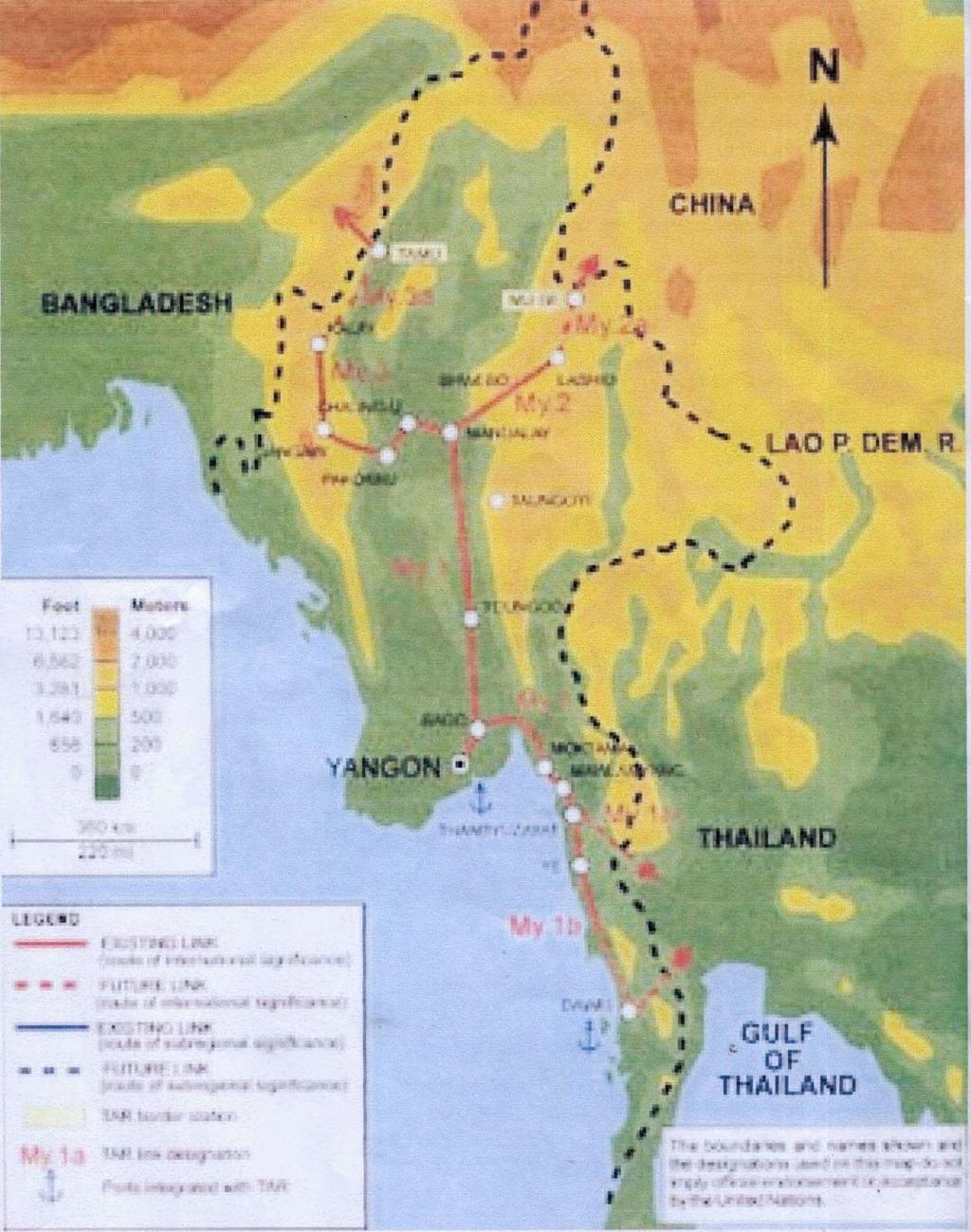Important Railway Lines for International links Existing lines Mandalay-Yangon = 617 km Mandalay-Lashio = 313 km Mandalay-Kalay = 539 km Bago-Dawei = 516 km