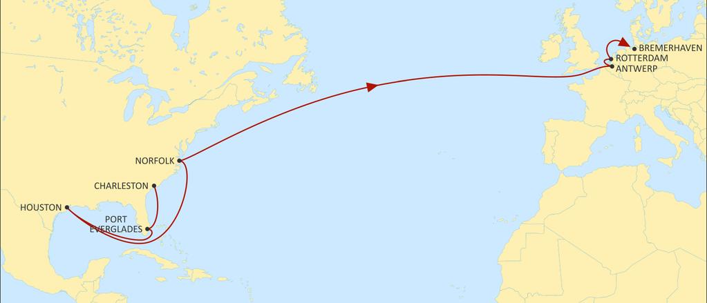 TRANSATLANTIC NORTH EUROPE NEUATL1 EASTBOUND Market-leading transit times from Houston and Norfolk Direct call from Port Everglades.