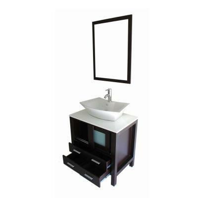 Carla 28 in. Vanity in Espresso with Marble Vanity Top in White and Mirror SKU: VT 9053 This Modetti USA Bathroom Vanity Set represents a modern design concept.