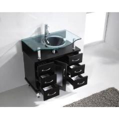 Clara 36 in. Vanity in Espresso with Glass Vanity Top in Clear, Mirror and Faucet SKU: VT 9142 The Clara vanity establishes a strong and solid foundation for any modern bathroom.