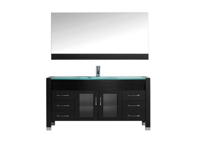 Linda 48 in. Single Vanity in Espresso with Glass Vanity Top in Aqua and Mirror SKU: VT 9132A Modetti is pleased to usher in a new age of customization with the introduction of its Linda line.