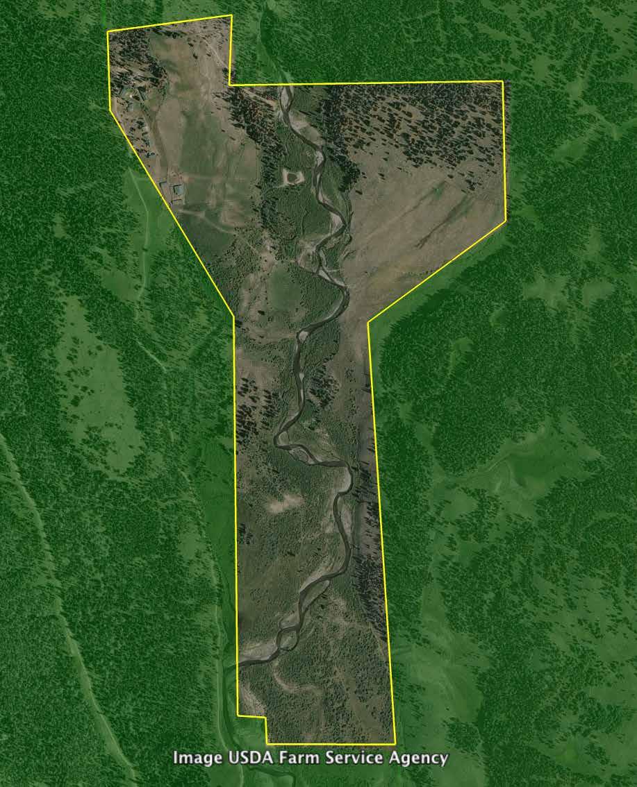 T Cross Ranch Aerial Map Public land shown in green