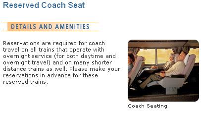 Accommodations Coach Class Reserved Coach Seats Advanced reservations required