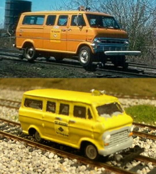 I glued the signs on to the vans with Elmers glue. For the windows, I used a regular pencil to color them. I did end up doing the track wheels and the beacon and horn on the yellow van.