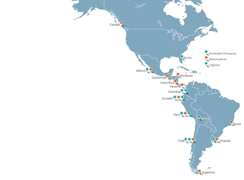 Wide coverage across the Americas, presence in 15 countries Port Terminals 11 Towages 188 (1) Logistics +173 ha.