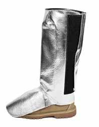 Aluminized Carbon/Para-Aramid FR Hook & loop closure Aluminized foot flap with soft steel frame Fits over work boot Increased protection from radiant heat,