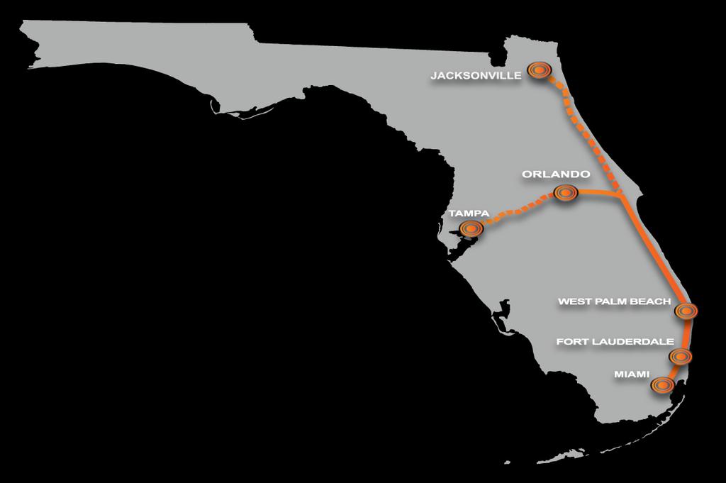 Executive Summary FECI is building a privately owned, operated and maintained intercity passenger rail system from South Florida to Orlando System will travel 230 miles