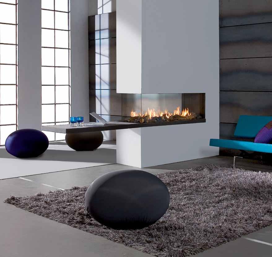 An imposing 3-sided see-through gas fire.