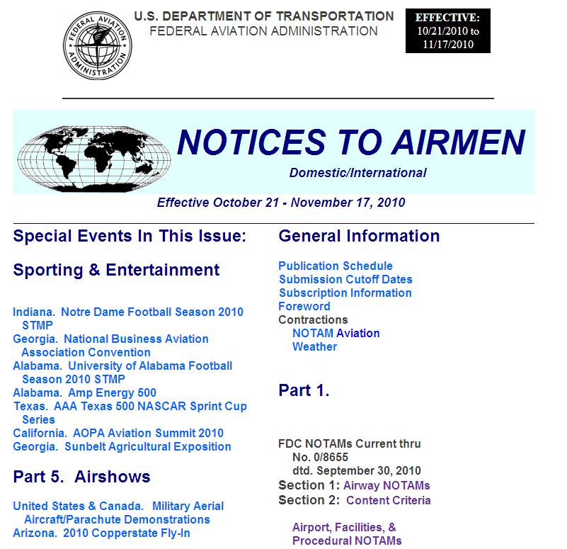 FAA Resource NTAP (Notices to Airmen) http://www.faa.