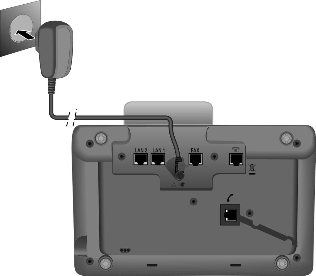 Prvi koraci 3. Priključivanje baznog telefona na strujnu mrežu 3 1 2 1 Uvedite mali utikač mrežnog kabela straga kroz otvor u kućištu.