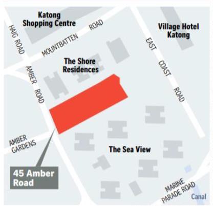 Site at 45 Amber Road Freehold residential site in District 15 Site area of 6,490 sqm;estimated 140-unit project 100% stake