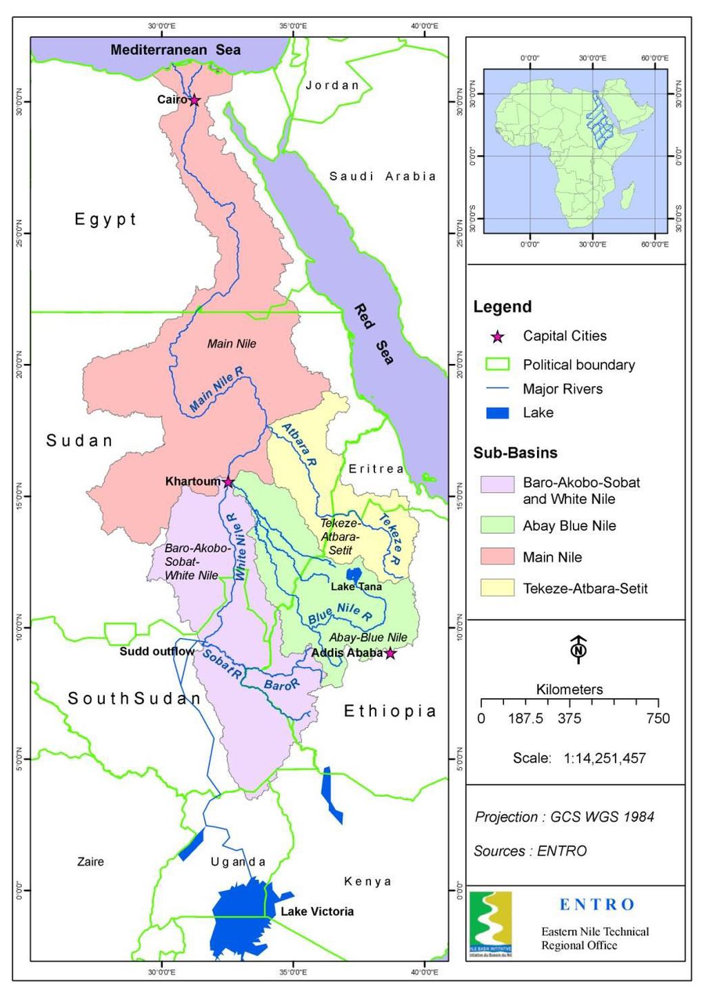 Eastern Nile characteristics Eastern Nile basin: Nile River basin without the Equatorial Lake basin Nile River length: 6,650 Km EN Basin area : 1,8 million km2 Population : 149 million Located in 4