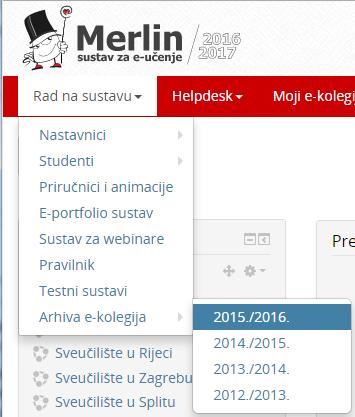 Srce Centar za e-učenje (CEU) Merlin: Priručnik za studente Slika 12. Blok Arhiva e-kolegija Slika 13.