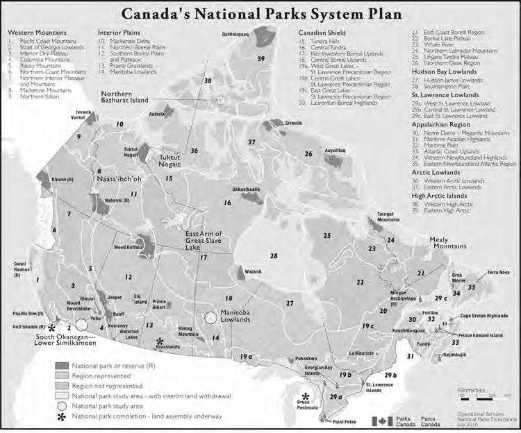 Figure 1. Canada s national parks system plan, July 2010. ating their land for parks (Fenge 1978).