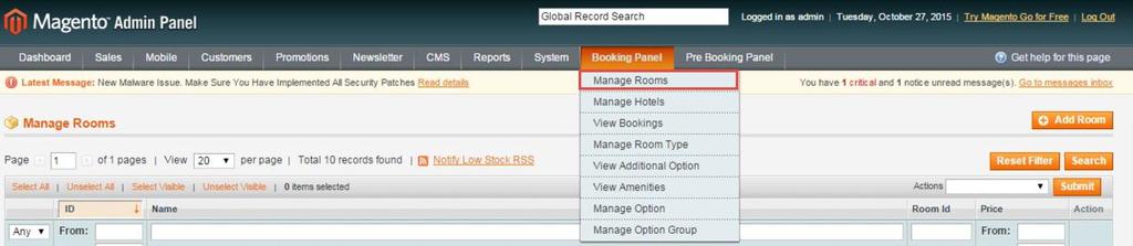 Just go to Booking Panel > Manage Rooms like the image below.