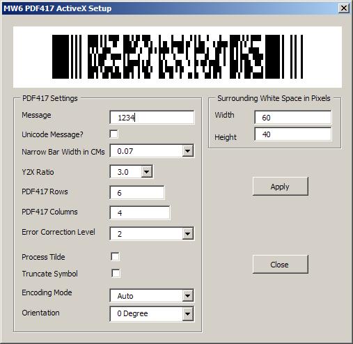 18 MW6 PDF417 ActiveX Manual 5.1.2 Create Single Barcode 1.