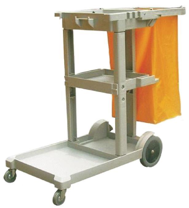JANITOR S CART High impact grey janitor cart with folding handle for easy storage. Zippered trash bag included.