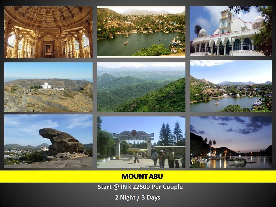 MOUNTABU Start @ INR 22500 per couple Day 1- Pickup from Vanue and proceed to Mount Abu, will reach by afternoon.