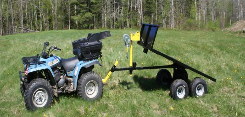 ATV Dump Trailer and Logging Arch Key Features *4 x 6 Dump body with headboard constructed of tubing covered with 16 gauge metal *Recessed stake