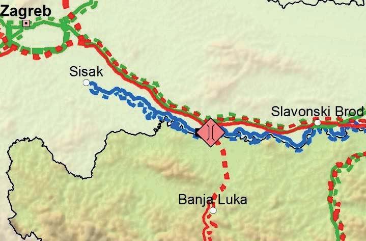 Map of Bosnia and Herzegovina Croatia Section of Route 2a, with Gradiška Bridge.