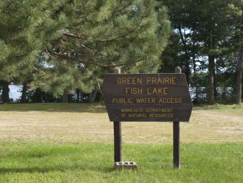 Green Prairie Fish Lake A public beach and boat access is located on the southwest shore of the lake off CR 212. The P&LS Lakeside Resort is located along Forest Road on the west side of the lake.