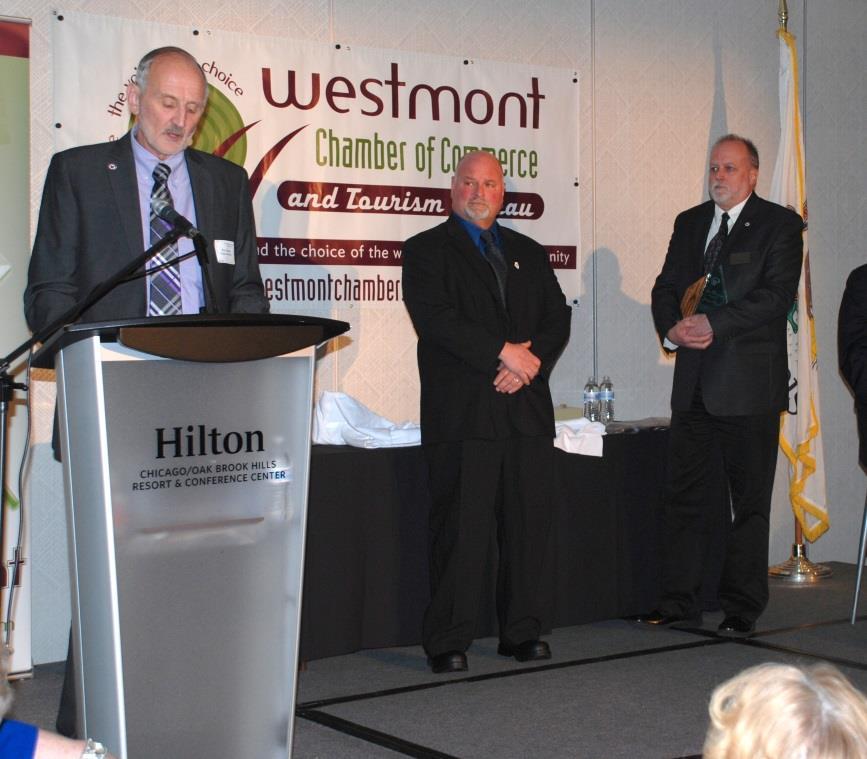 Chamber President Al Carson Pictured from left to right, Mayor Ron Gunter, Village of Westmont 2015 Public Service Award