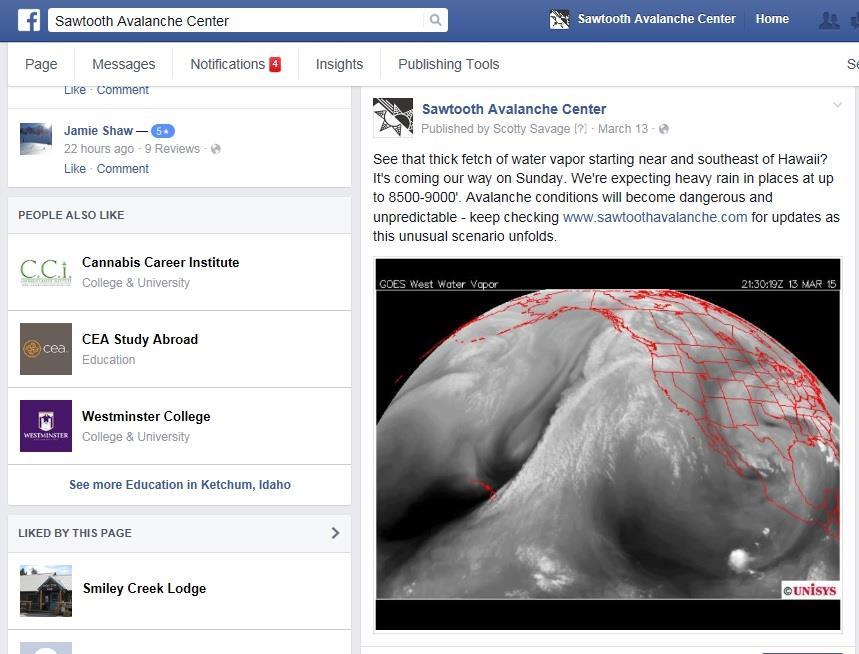 Facebook proves to be a successful way to communicate avalanche information.