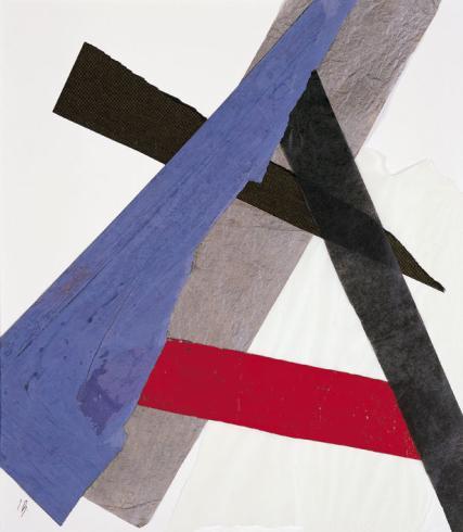 Triángulo azul, negro y rojo, 2000, collage, 18⅜ x 16⅛ in., 46,7 x 40,9 cm. Ventana III, 2001, Oil on canvas, 39⅜ x 27½ in., 100 x 70 cm.