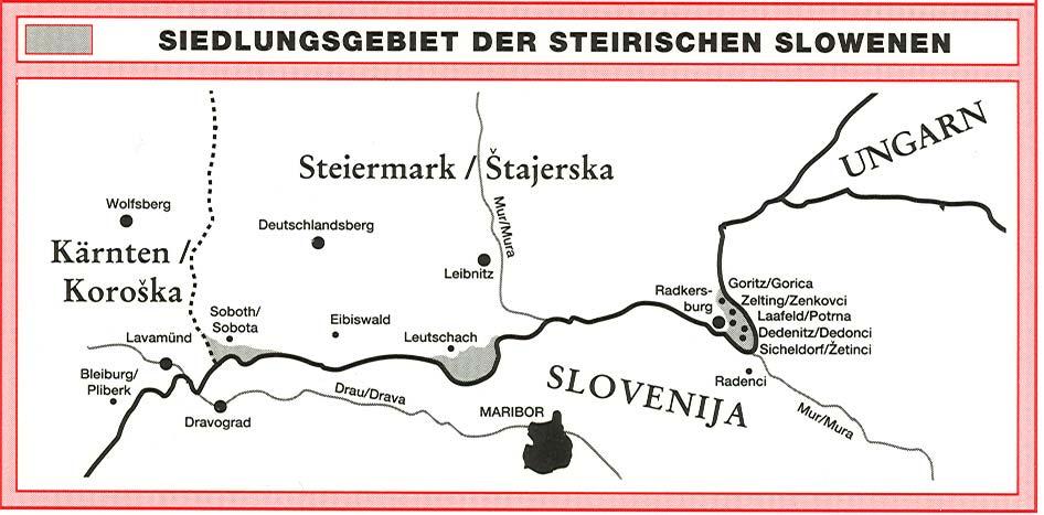 2.1.2 Štajerski Slovenci Slika 2.2: Naselitveno območje štajerskih Slovencev Vir: Austrian Centre for Ethnic Groups (1996, 145).