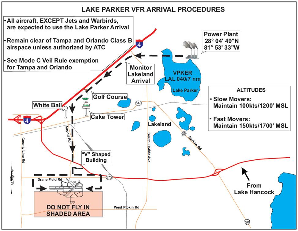 Notices to Airmen LAKE PARKER VFR ARRIVAL PROCEDURES All aircraft (except jets/warbirds) are expected to use the Lake Parker arrival procedures.