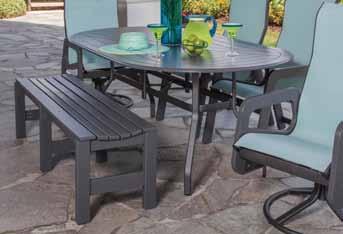 Bench - Greco SH 60 16 17 17 Shown with a 76 oval dining table Collection Details Made from prime High Density Polyethylene (HDPE) Will not warp, fade or chemically breakdown even in harsh salt