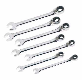 Hardened for durability and longer life. 0354-02 0354-02 89274 7-Piece Combination Ratcheting Wrench Set: Contains - Sizes 7, 9, 10, 11, 13, 14, and 15 mm 1.3 lbs. (.
