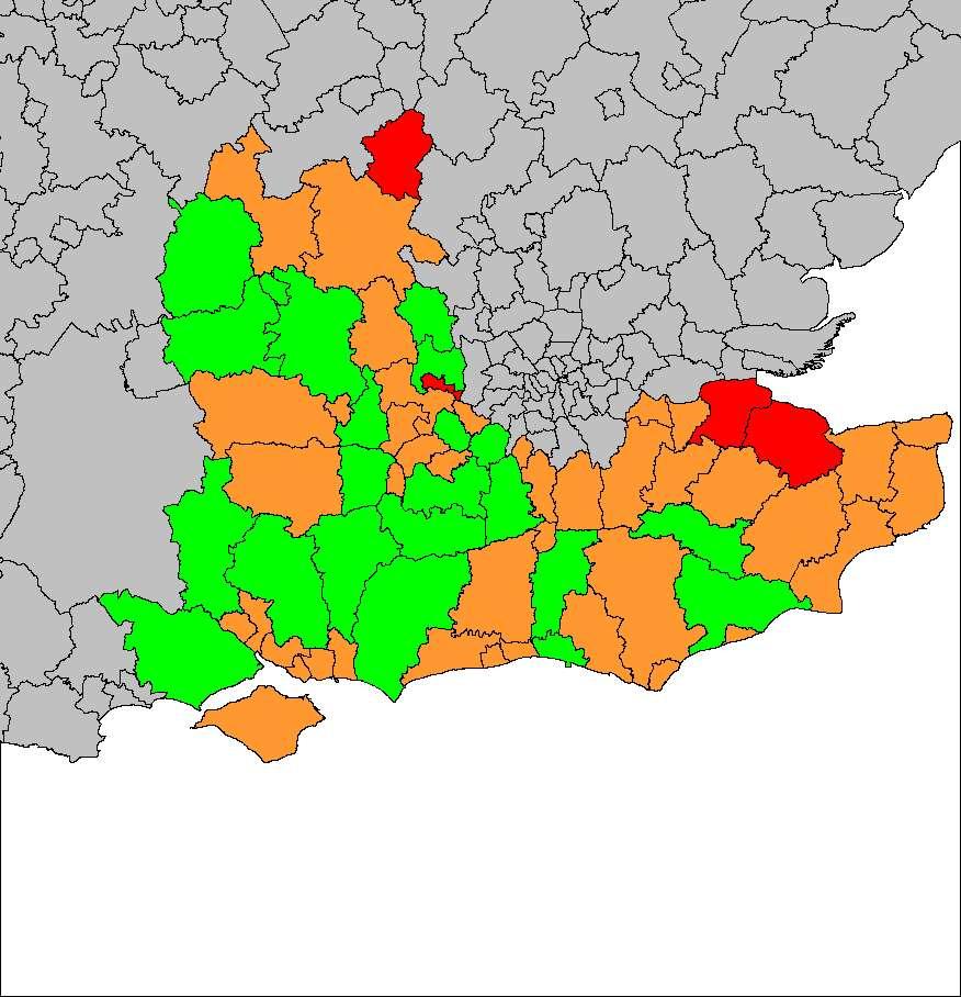 Figure 20: Rates of claims leading to possession orders,, South East region map KEY: Rate of mortgage claims leading to possession orders Milton Keynes Higher rate Mid rate Lower rate Slough Medway